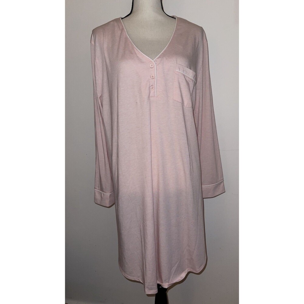 Softies Piper 36” Long Sleeved Nightshirt Size 2X Pink White Piping